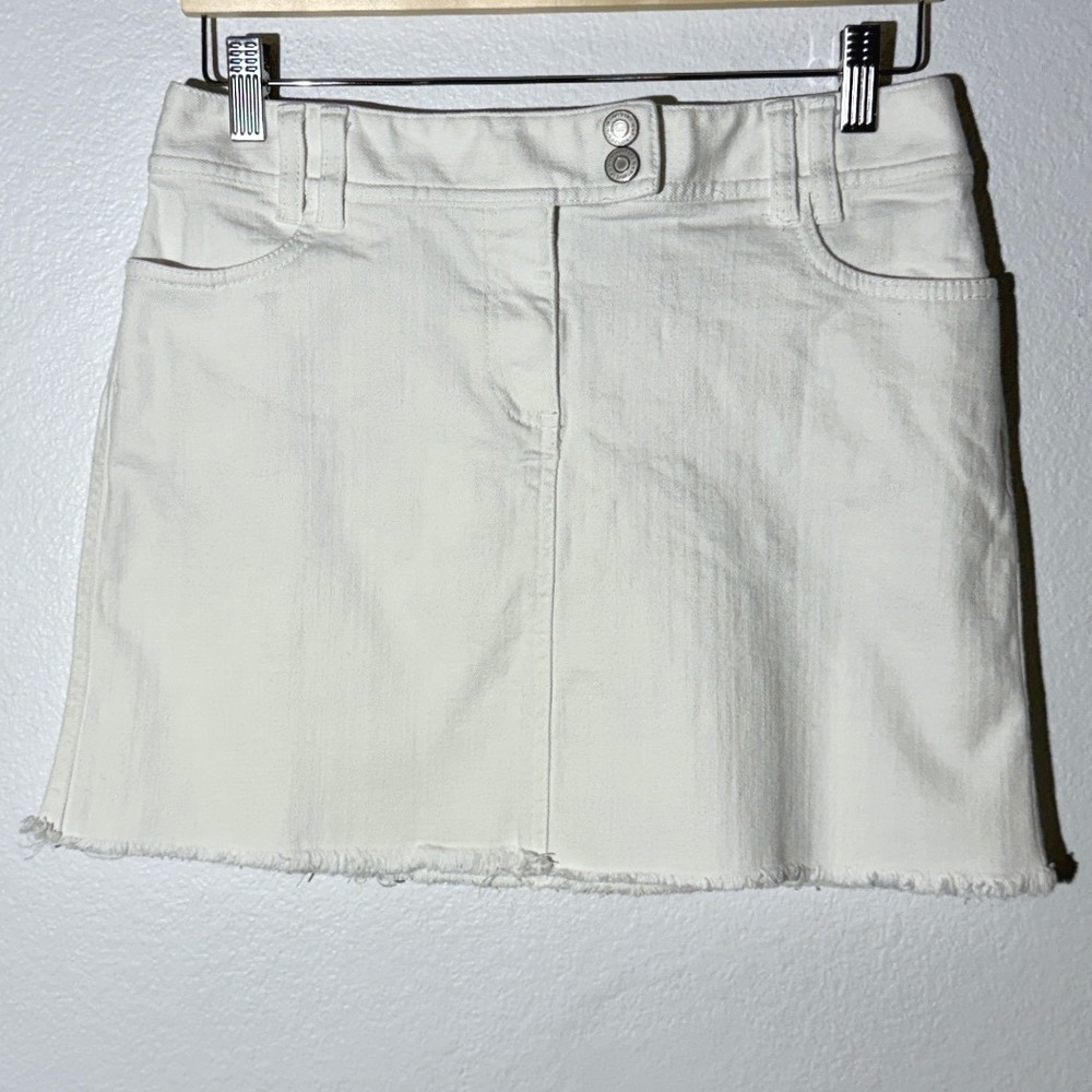 Ann Taylor Petites White Denim Mini Skirt Frayed Raw Hem Size 6P Cotton